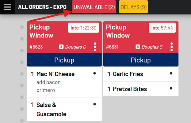 unavailable button KDS