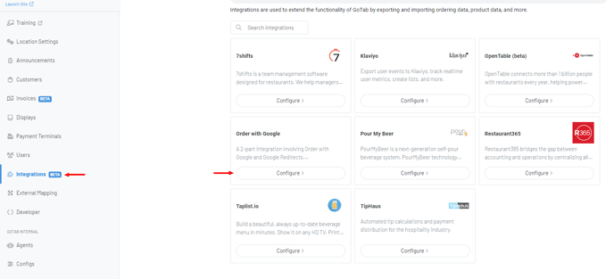 Integrations Configure Google