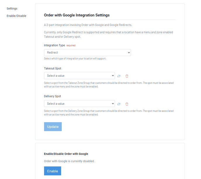 Google Integration Settings