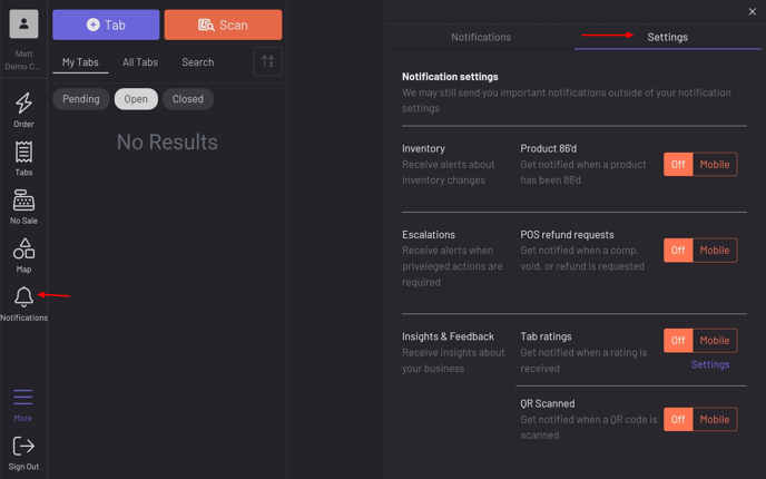 POS Notifications Settings
