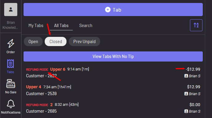 Refund Mode Closed Tab