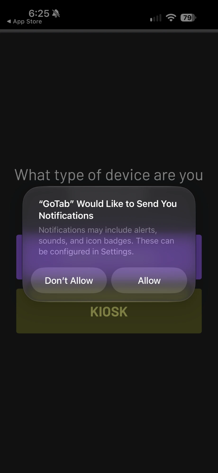 iOS prompt asking to allow GoTab notifications