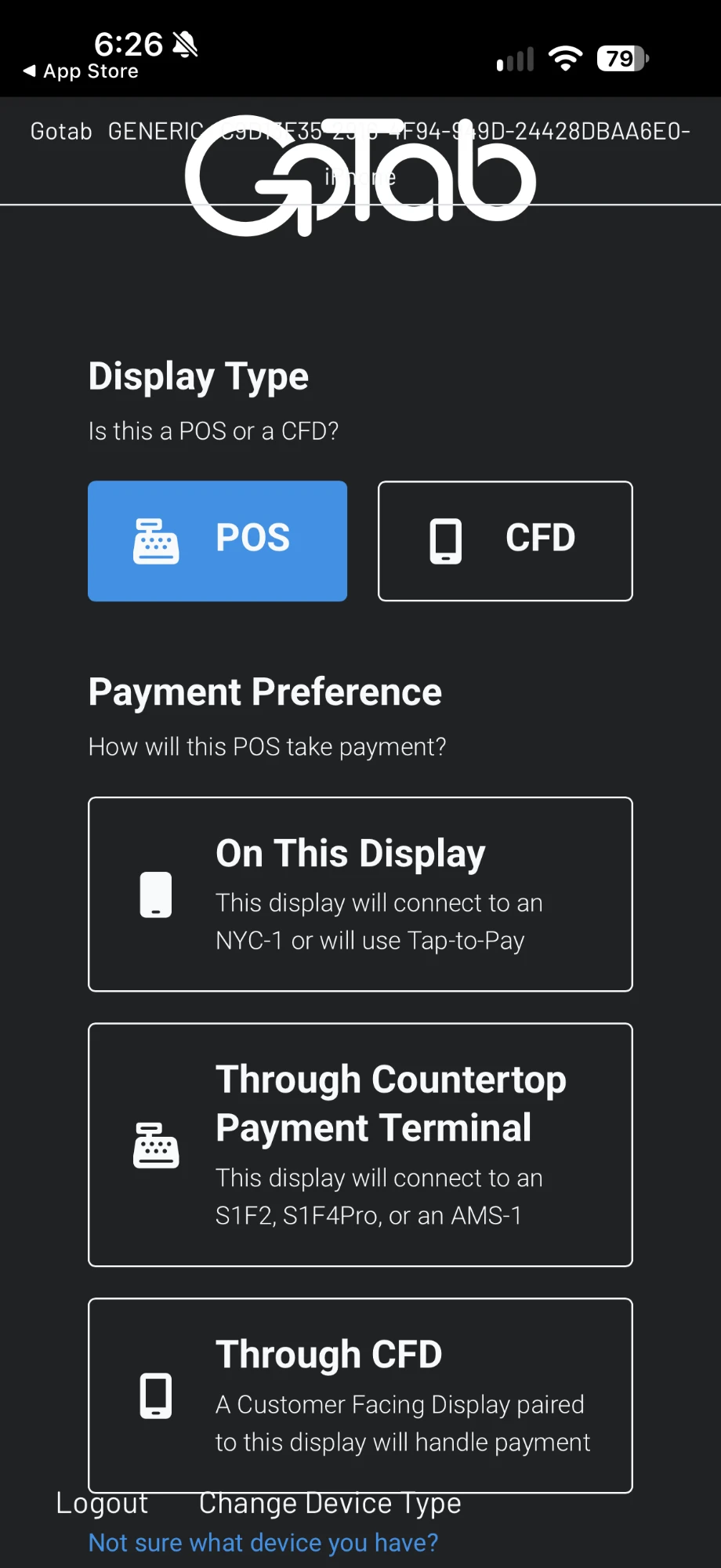 Payment Preference options with On This Display at the top